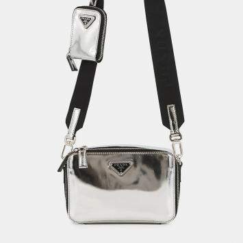 Pre Owned Prada Brique Shoulder Bag Silver Leather