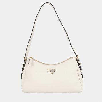 Pre Owned Prada Eme Shoulder Bag White Leather Size Medium
