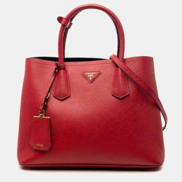مملوكة مسبقًا Prada Red Medium Saffiano Cuir Double Satchel