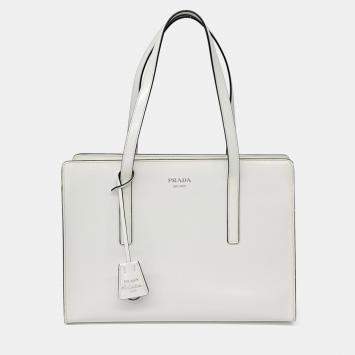 مملوكة مسبقًا Prada White Leather Brushed Re-edition 1955 Tote Bag