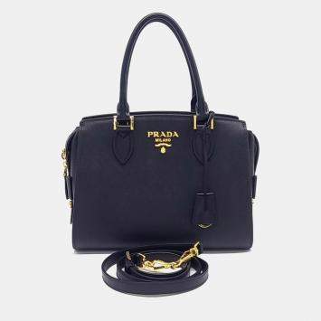 Pre Owned Prada Black Leather Saffiano Tote and Shoulder Bag 