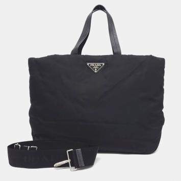 Pre Owned Prada Black Nylon Padded Tote and Shoulder Bag (1BG217)