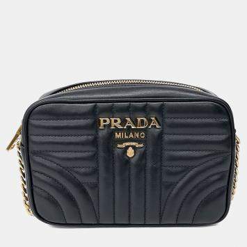 Pre Owned Prada Black Leather Soft Calf Diagram Crossbody Bag