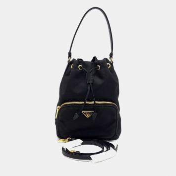 Pre Owned Prada Black Fabric Bella Bucket Tote/Crossbody Bag (1BH038)