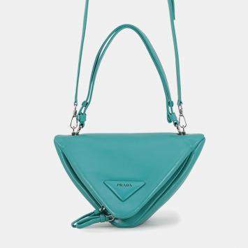 Pre Owned Prada Padded Triangle Turquoise Green Leather Top Handle Bag