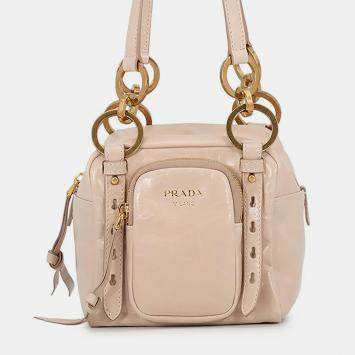 Pre Owned Prada Dangle Mini Beige Leather Top Handle Bag