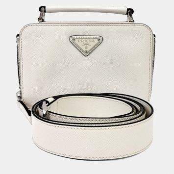 Pre Owned Prada Cream Leather Saffiano Travel Crossbody Bag (2VH070)