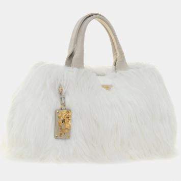 مملوكة مسبقًا Prada Kidassia White Faux Fur Garden Tote