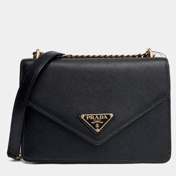 Pre Owned Prada Black Leather Saffiano Chain Shoulder Bag (1BD200)