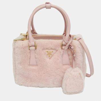 Pre Owned Prada Galleria Mini Orchid Pink Shearling Top Handle Bag