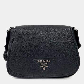 Pre Owned Prada Black Leather Vitello Daino Crossbody Bag (1BD293)