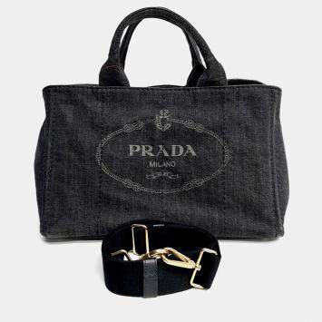 Pre Owned Prada Black Denim Tote and Shoulder Bag (B2642B)