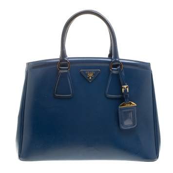 Pre Owned Prada Blue Saffiano Lux Leather Parabole Tote
