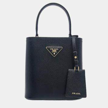Pre Owned Prada Panier Small Black Saffiano Leather Bucket Bag