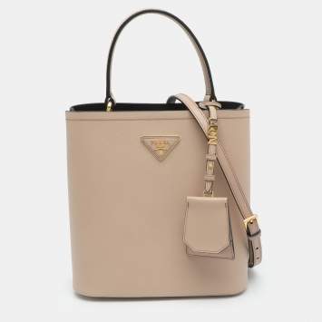 Pre Owned Prada Panier Dusty Pink Medium Saffiano Cuir Leather Top Handle Bag