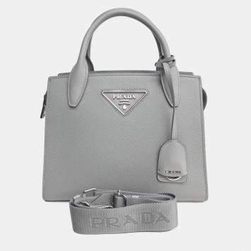 Pre Owned Prada Christine Grey Saffiano Tote and Shoulder Bag (1BA297)
