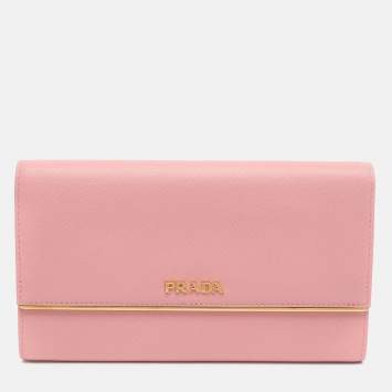 Pre Owned Prada Pink Saffiano Leather Continental Wallet