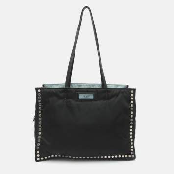 Pre Owned Prada Etiquette Black Leather and Nylon Tote