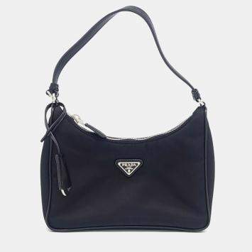 Pre Owned Prada Black Re-Nylon Hobo Bag