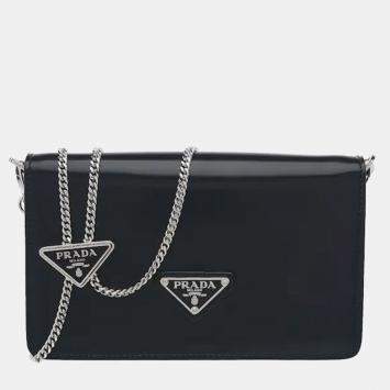 Pre Owned Prada Brushed Black Leather Chain Shoulder Bag