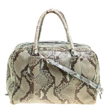 Pre Owned Prada Mint Green/Black Python Bowling Bag