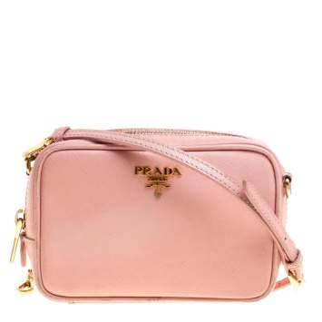 Pre Owned Prada Pink Saffiano Lux Leather Camera Crossbody Bag