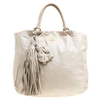 Pre Owned Prada Beige Leather Top Handle Bag
