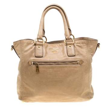 Pre Owned Prada Beige Leather Top Handle Bag