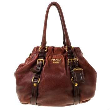 Pre Owned Prada Copper Leather Vitello Daino Hobo 
