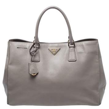 Pre Owned Prada Grey Saffiano Lux Leather Large Gardener's Tote