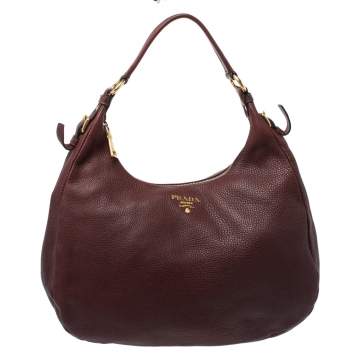 Pre Owned Prada Burgundy Leather Vitello Daino Hobo