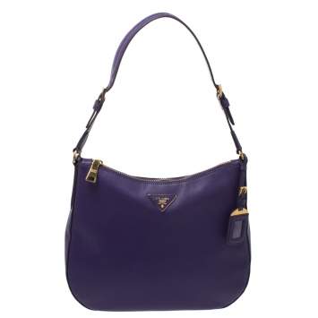 Pre Owned Prada Purple Saffiano Lux Leather Zip Hobo