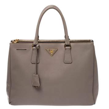 Pre Owned Prada Beige Saffiano Lux Leather Large Double Zip Tote