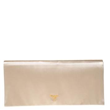 Pre Owned Prada Beige Satin Oversize Clutch