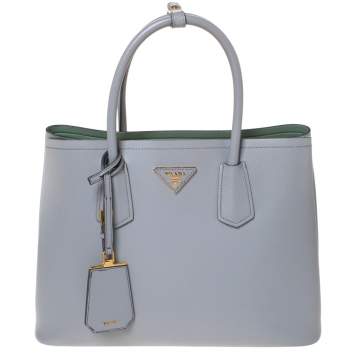 Pre Owned Prada Grey Saffiano Cuir Leather Medium Double Handle Tote