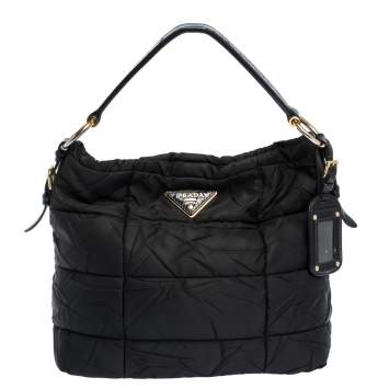 Pre Owned Prada Black Nylon and Patent Leather Hobo