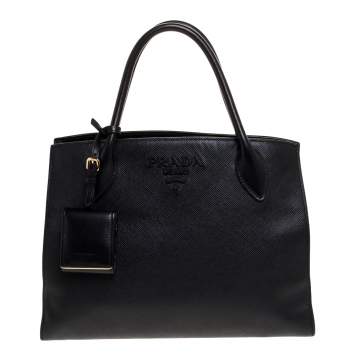 Pre Owned Prada Black Saffiano Leather Monochrome Tote