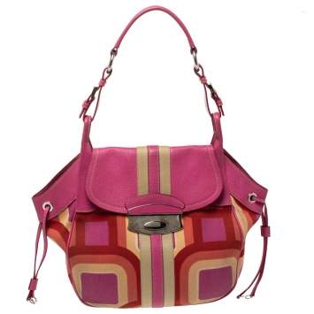 Pre Owned Prada Multicolor Printed Canvas and Leather Flap Hobo