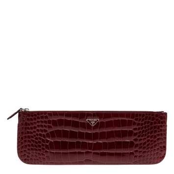 Pre Owned Prada Burgundy Crocodile Clutch