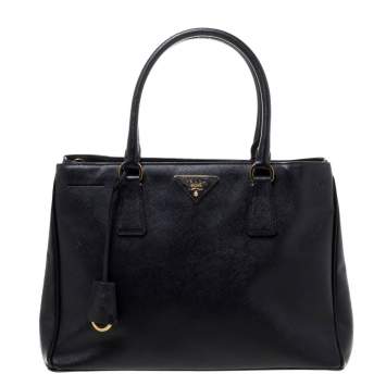 Pre Owned Prada Black Saffiano Lux Leather Small Galleria Tote