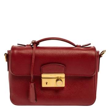 Pre Owned Prada Red Saffiano Leather Mini Sound Top Handle Bag