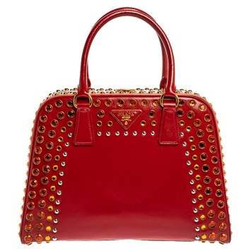 Pre Owned Prada Blush Pink/Red Patent Leather Pyramid Frame Bag