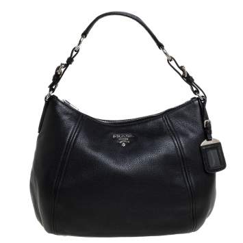 Pre Owned Prada Black Vitello Daino Leather Phenix Hobo