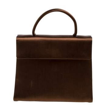 Pre Owned Prada Metallic Brown Satin Top Handle Bag