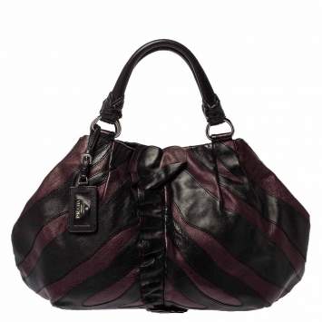 Pre Owned Prada Black/Purple Leather Ruffle Mordore Hobo 