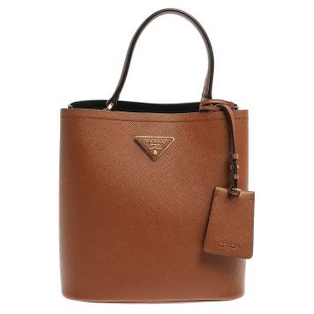 Pre Owned Prada Tan Saffiano Leather Medium Panier Top Handle Bag
