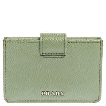 Pre Owned Prada Mint Green Saffiano Lux Leather Gusset Card Holder