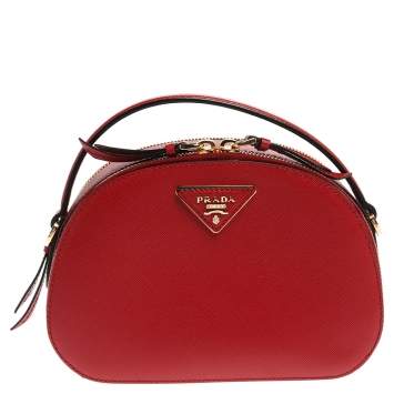 Pre Owned Prada Red Saffiano Lux Leather Odette Top Handle Bag