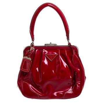 Pre Owned Prada Red Patent Leather Cinghiale Frame Top Handle Bag