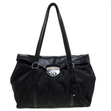 Pre Owned Prada Black Nylon and Leather Satchel